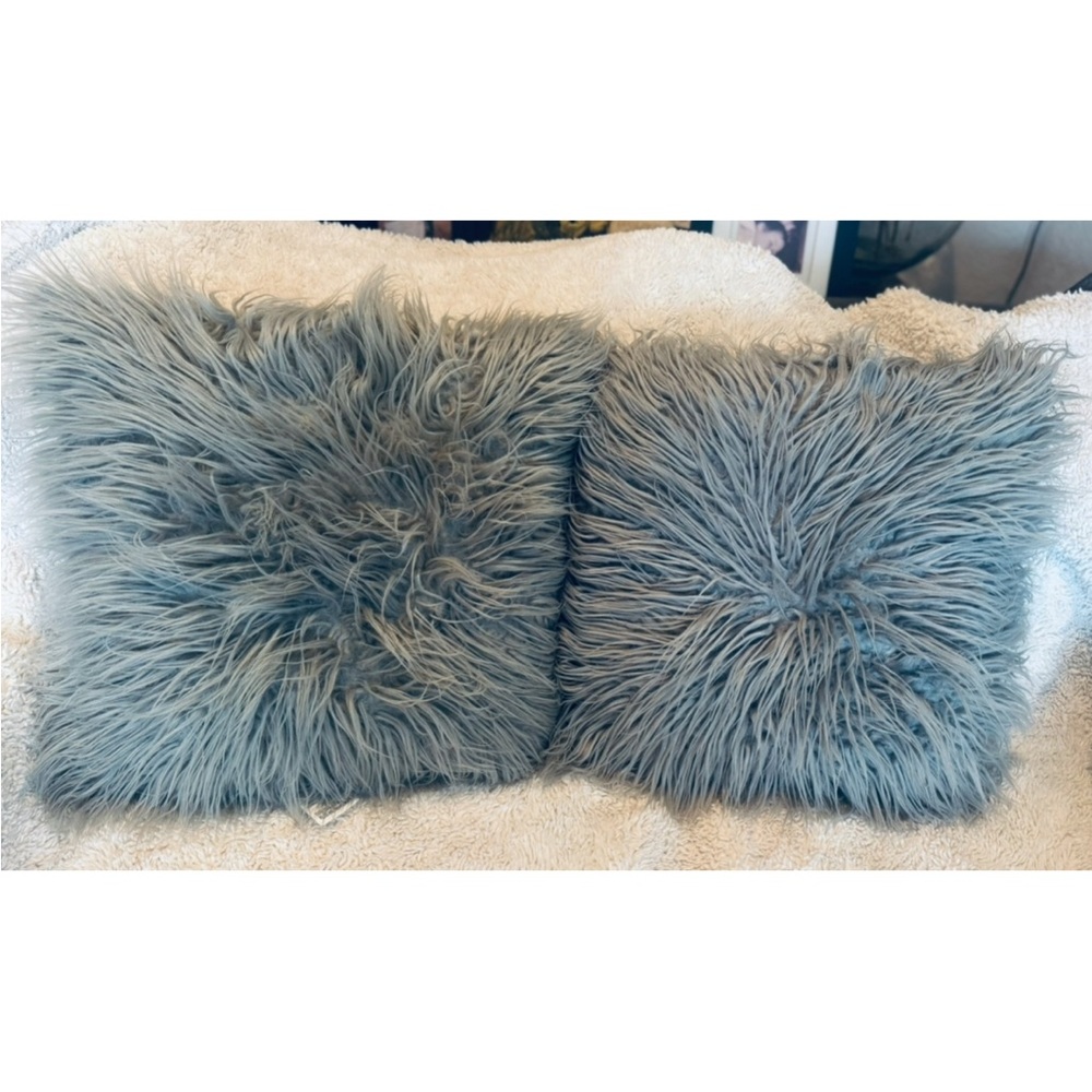 Gray Faux Fur Throw Pillow Set